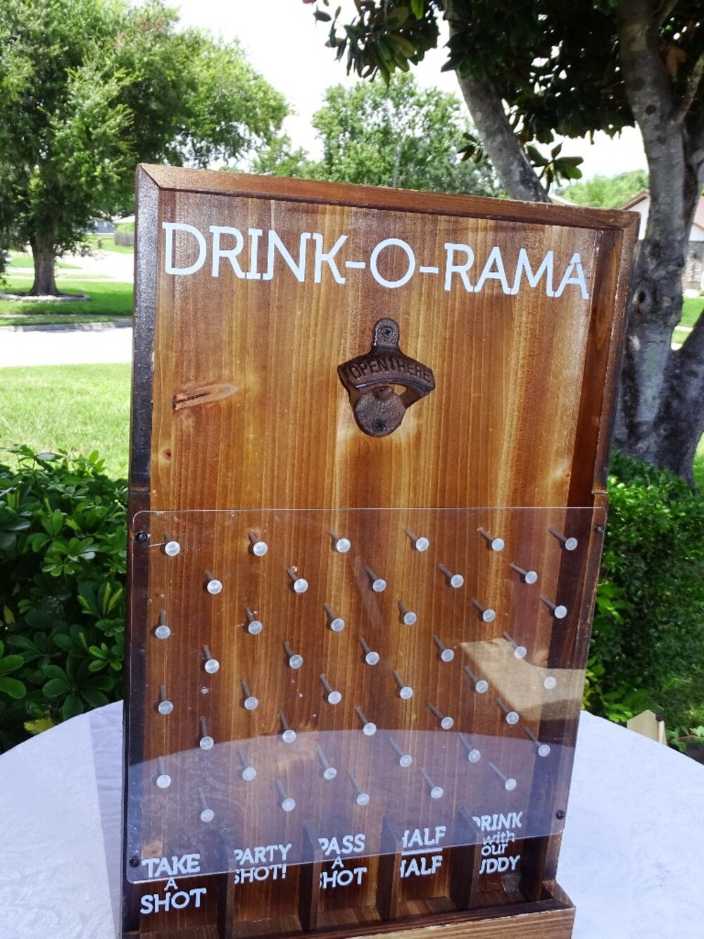 Wooden Drink O Rama Wall Hanging Shot Party Fun Game Man Cave Bar Bottle Opener